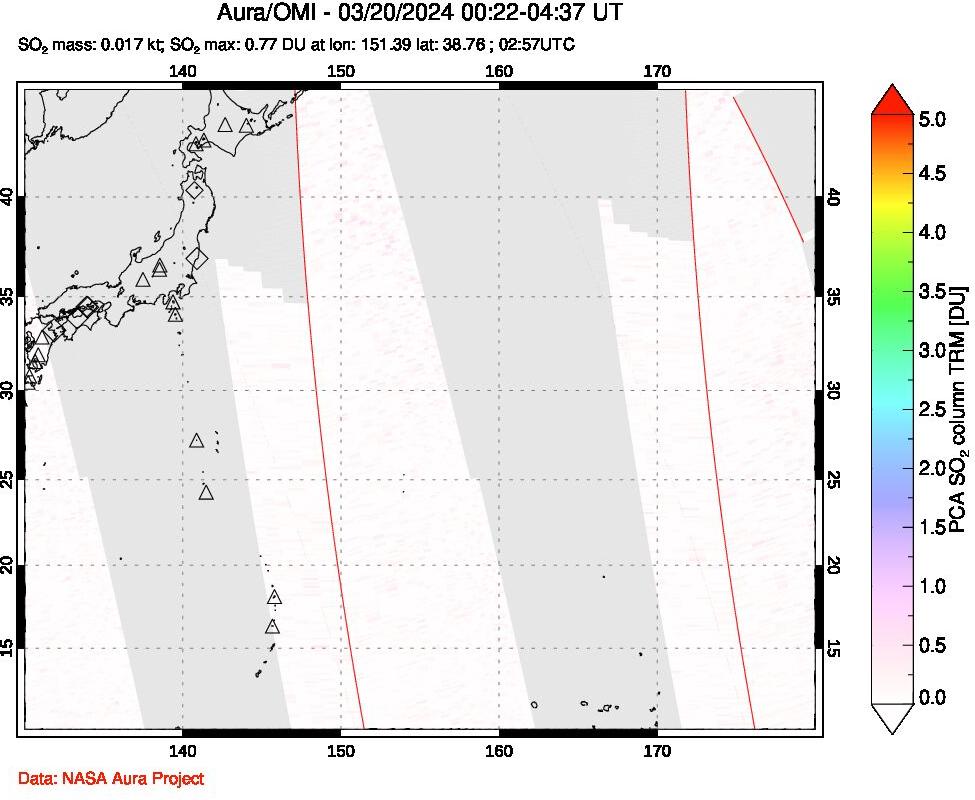 A sulfur dioxide image over Western Pacific on Mar 20, 2024.