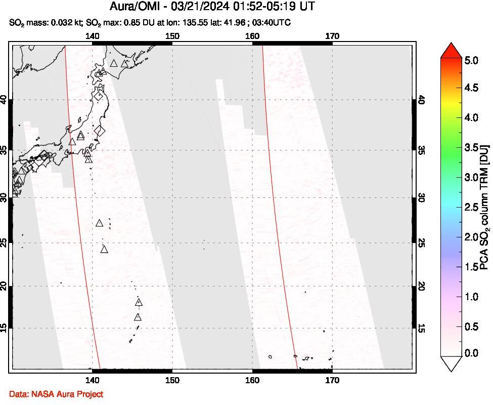 A sulfur dioxide image over Western Pacific on Mar 21, 2024.