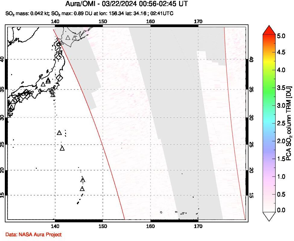 A sulfur dioxide image over Western Pacific on Mar 22, 2024.