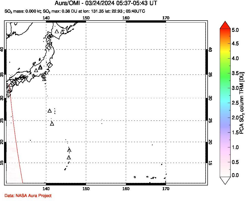 A sulfur dioxide image over Western Pacific on Mar 24, 2024.