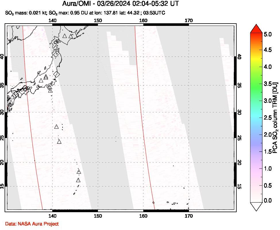 A sulfur dioxide image over Western Pacific on Mar 26, 2024.