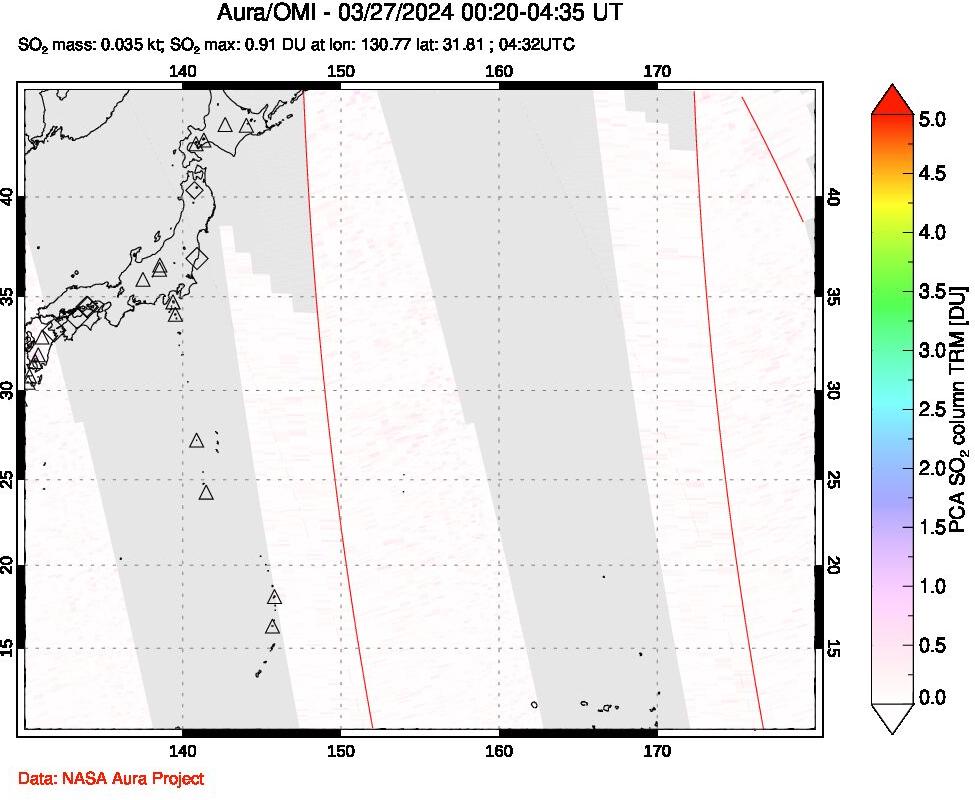 A sulfur dioxide image over Western Pacific on Mar 27, 2024.