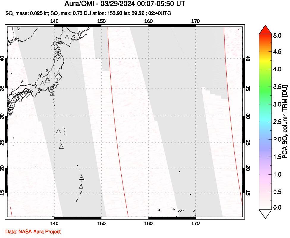 A sulfur dioxide image over Western Pacific on Mar 29, 2024.