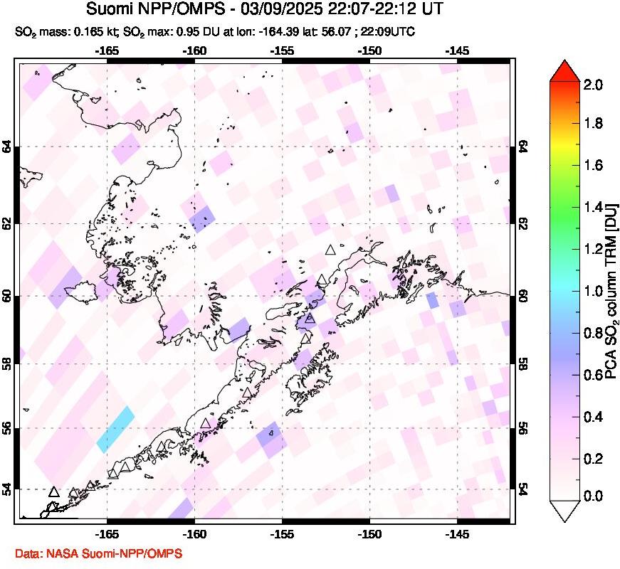 A sulfur dioxide image over Alaska, USA on Mar 09, 2025.