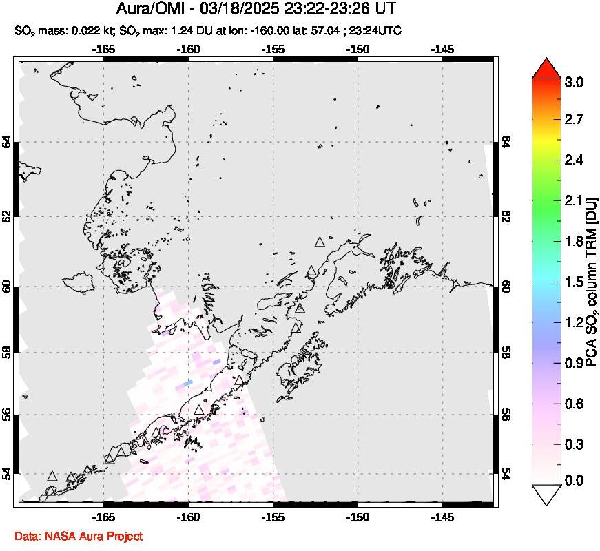 A sulfur dioxide image over Alaska, USA on Mar 18, 2025.