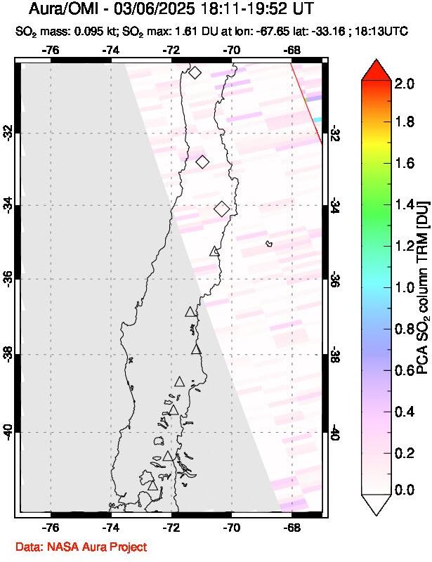 A sulfur dioxide image over Central Chile on Mar 06, 2025.