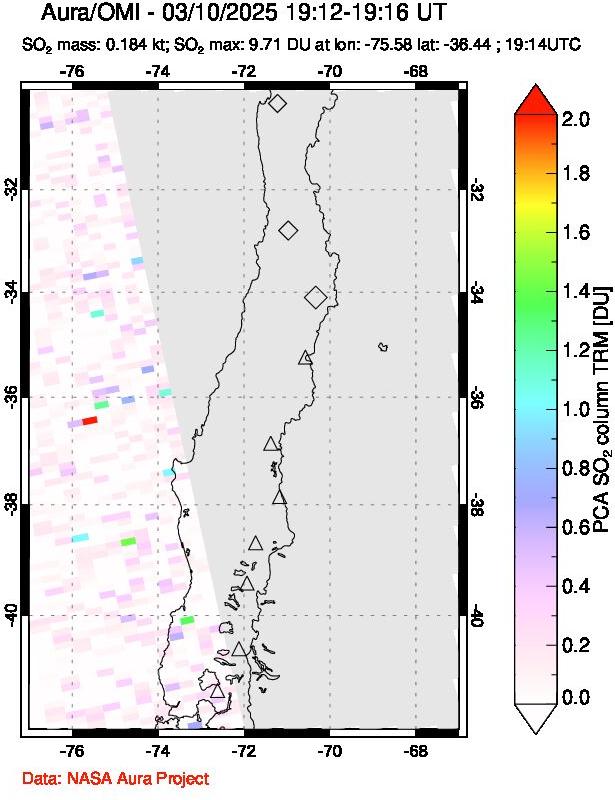 A sulfur dioxide image over Central Chile on Mar 10, 2025.