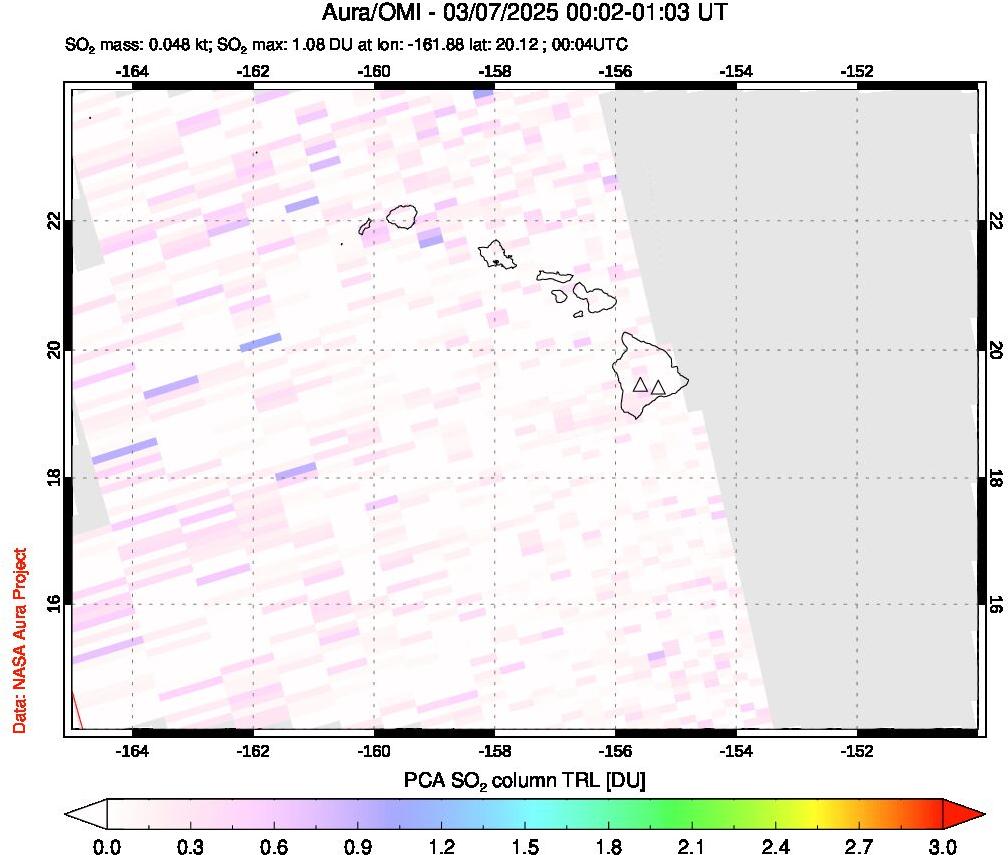 A sulfur dioxide image over Hawaii, USA on Mar 07, 2025.