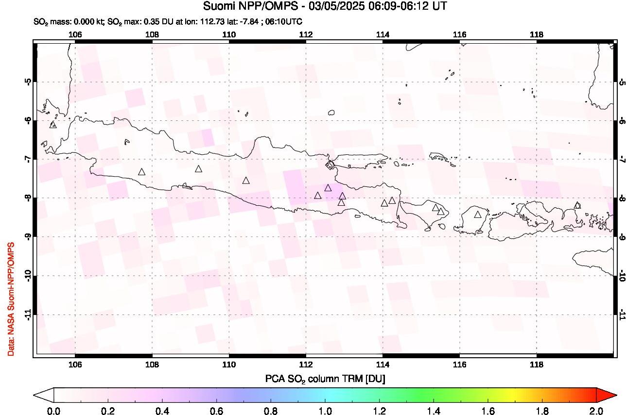 A sulfur dioxide image over Java, Indonesia on Mar 05, 2025.