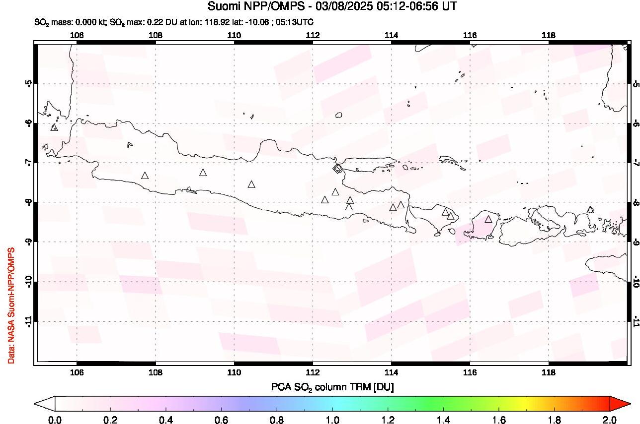 A sulfur dioxide image over Java, Indonesia on Mar 08, 2025.