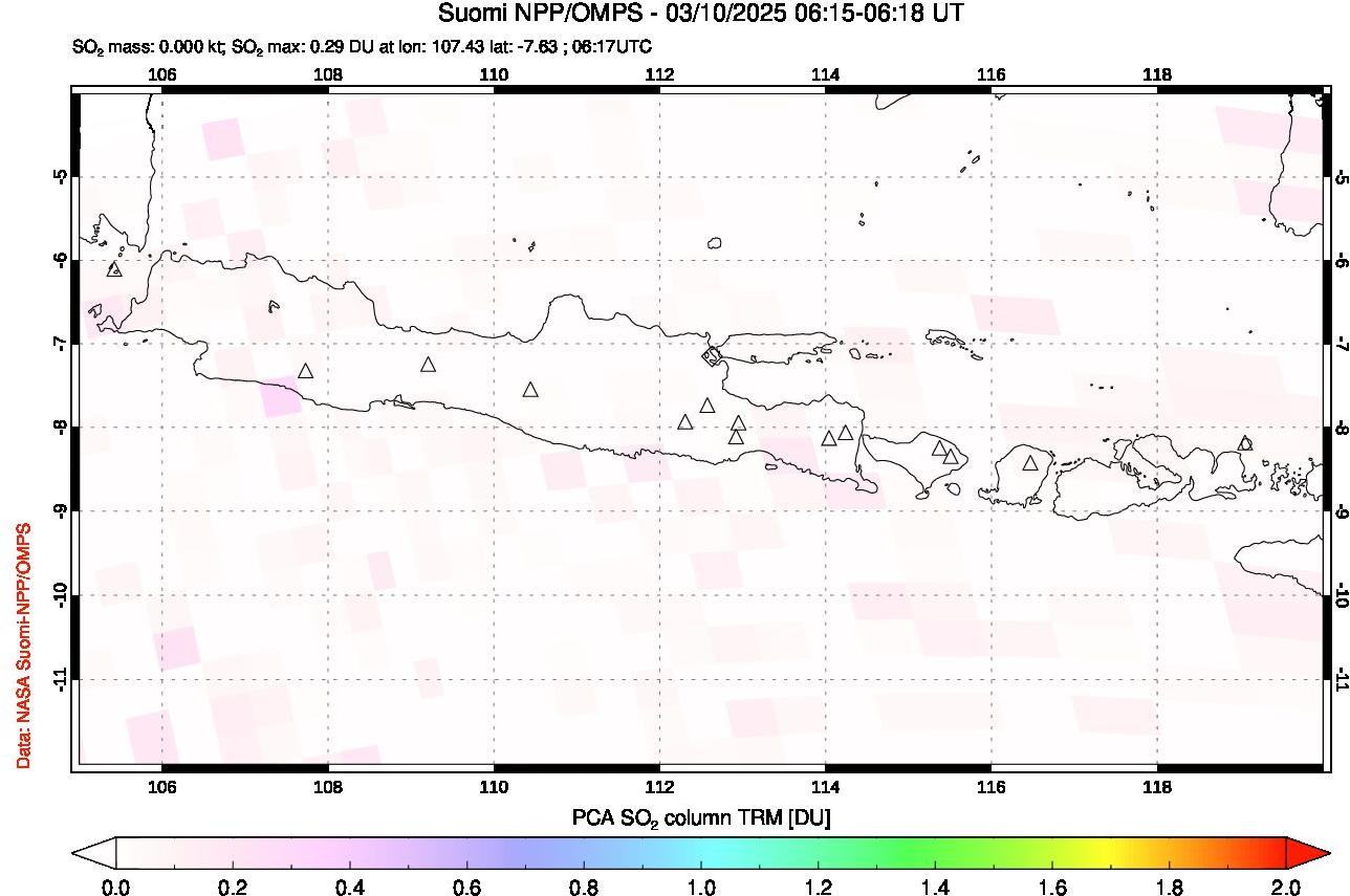 A sulfur dioxide image over Java, Indonesia on Mar 10, 2025.
