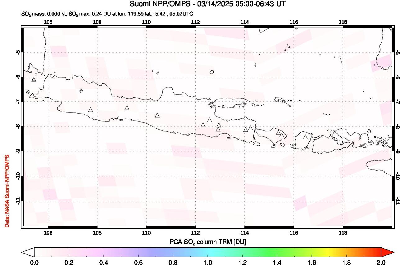 A sulfur dioxide image over Java, Indonesia on Mar 14, 2025.