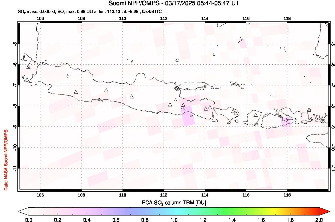 A sulfur dioxide image over Java, Indonesia on Mar 17, 2025.