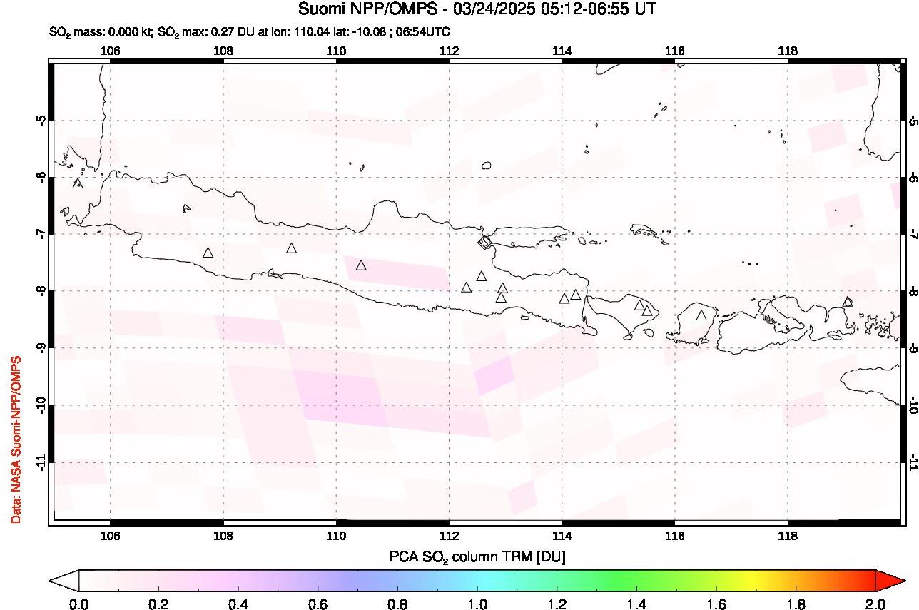 A sulfur dioxide image over Java, Indonesia on Mar 24, 2025.