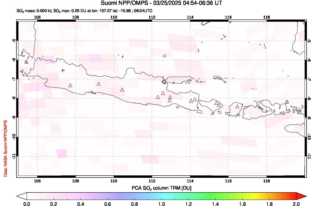 A sulfur dioxide image over Java, Indonesia on Mar 25, 2025.