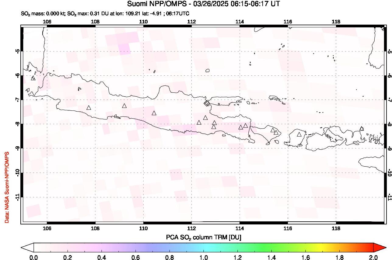 A sulfur dioxide image over Java, Indonesia on Mar 26, 2025.