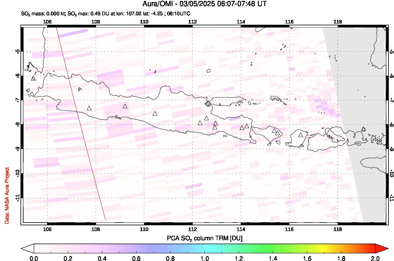 A sulfur dioxide image over Java, Indonesia on Mar 05, 2025.
