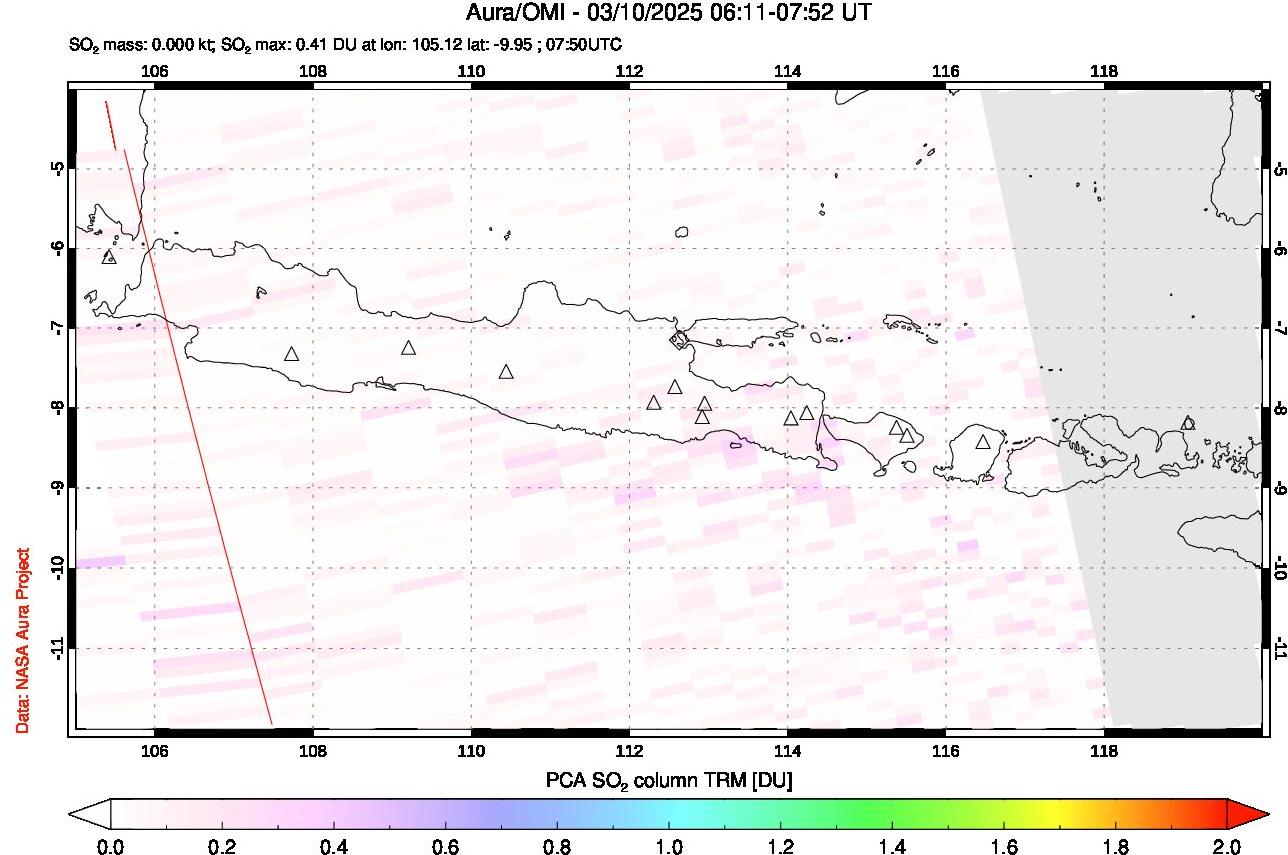 A sulfur dioxide image over Java, Indonesia on Mar 10, 2025.