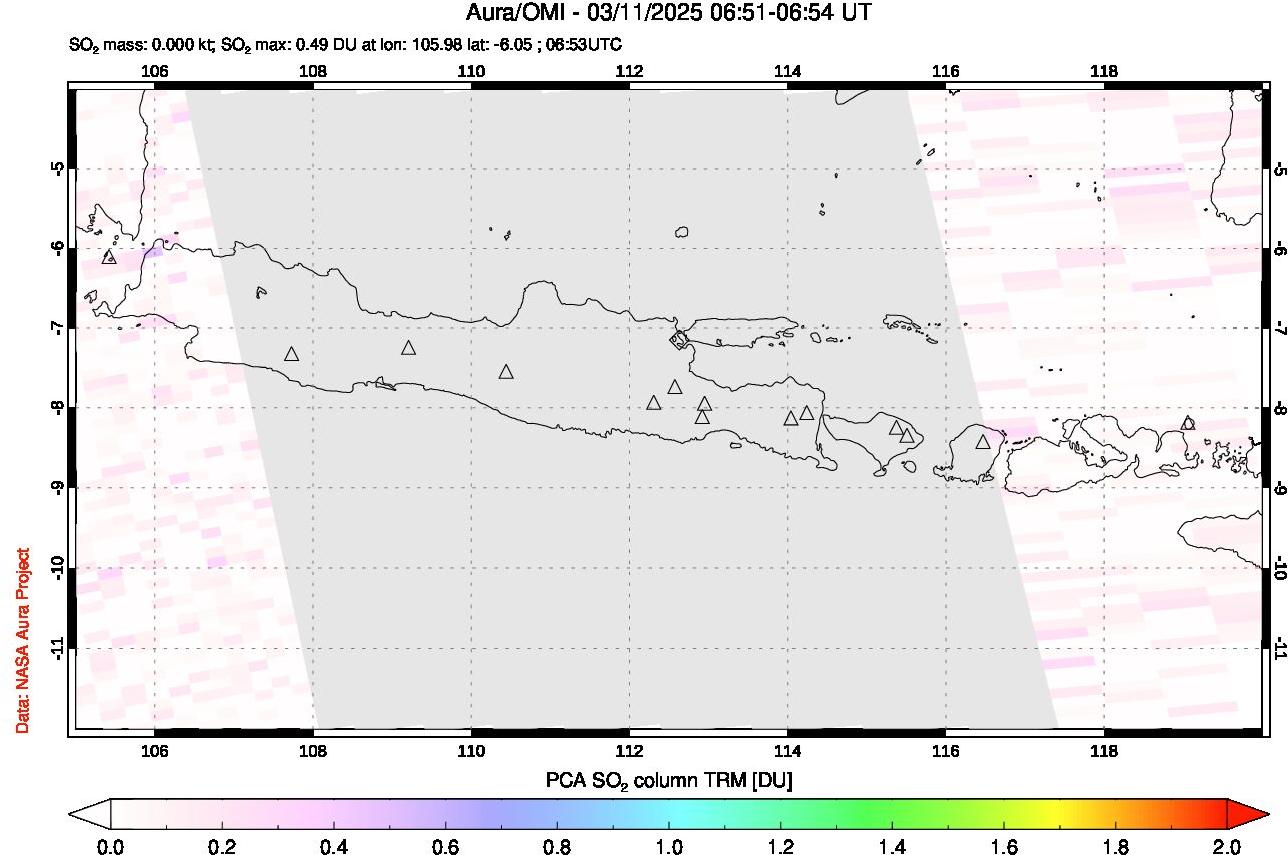 A sulfur dioxide image over Java, Indonesia on Mar 11, 2025.
