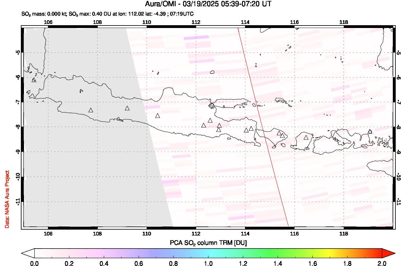 A sulfur dioxide image over Java, Indonesia on Mar 19, 2025.
