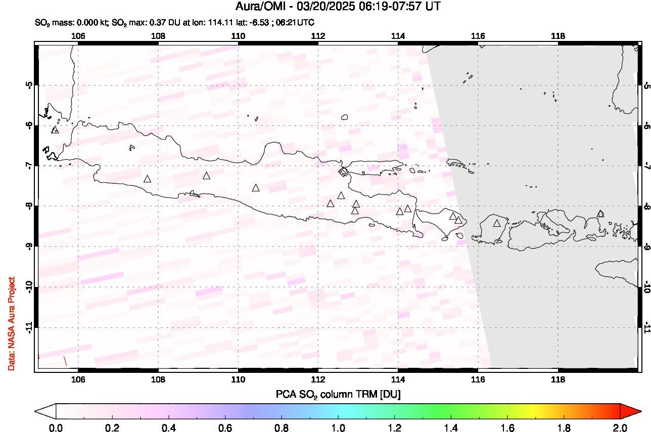 A sulfur dioxide image over Java, Indonesia on Mar 20, 2025.