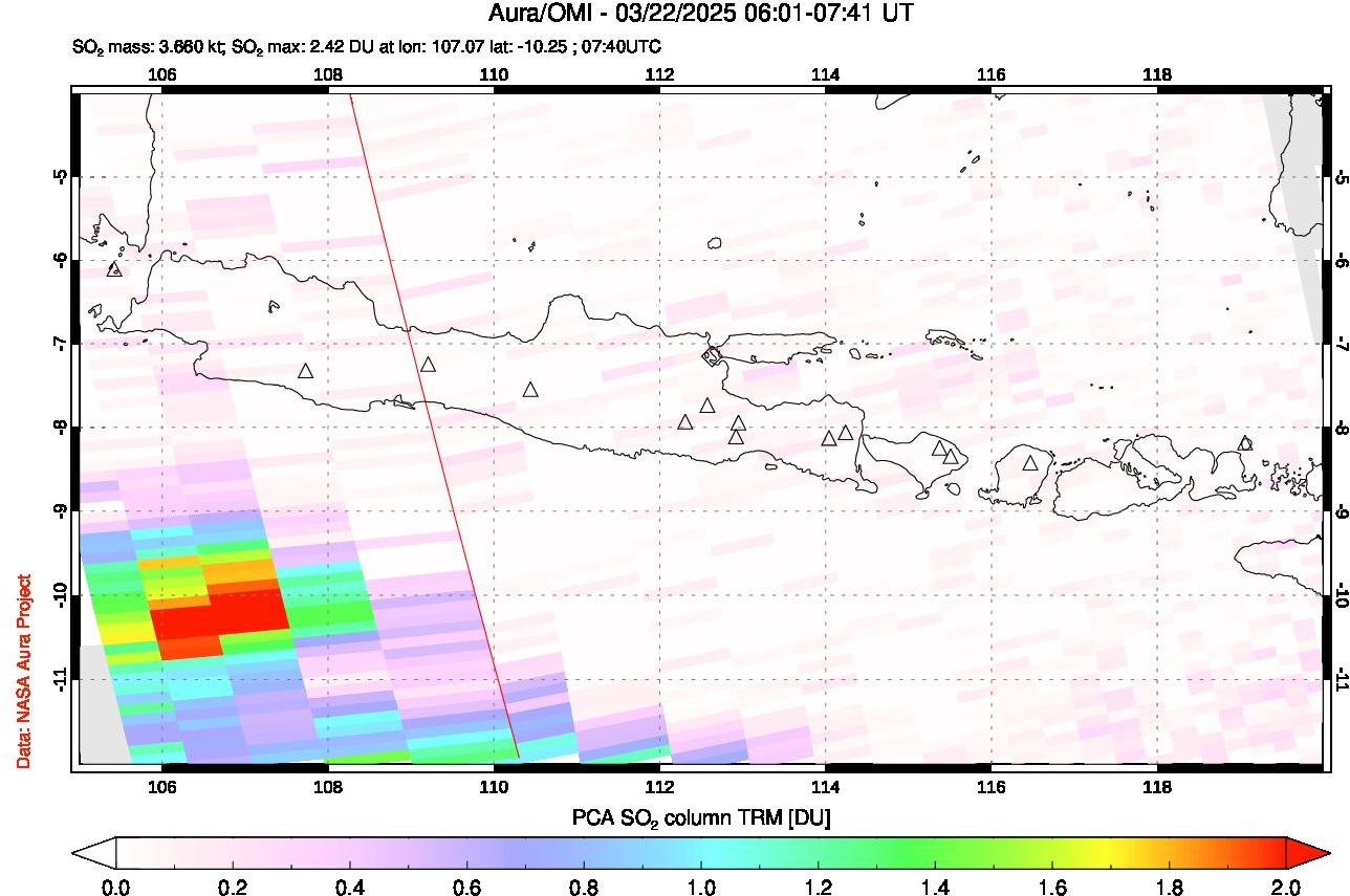 A sulfur dioxide image over Java, Indonesia on Mar 22, 2025.