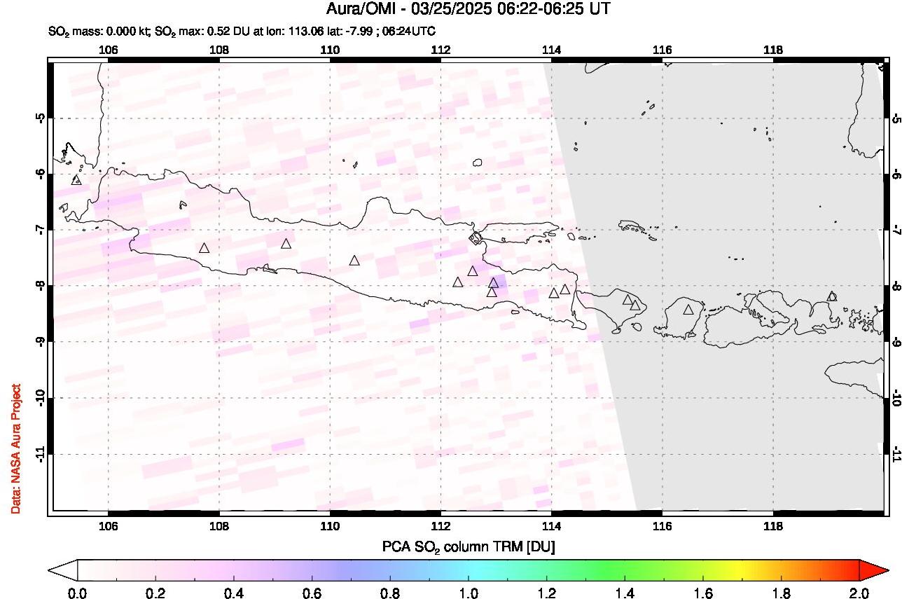 A sulfur dioxide image over Java, Indonesia on Mar 25, 2025.