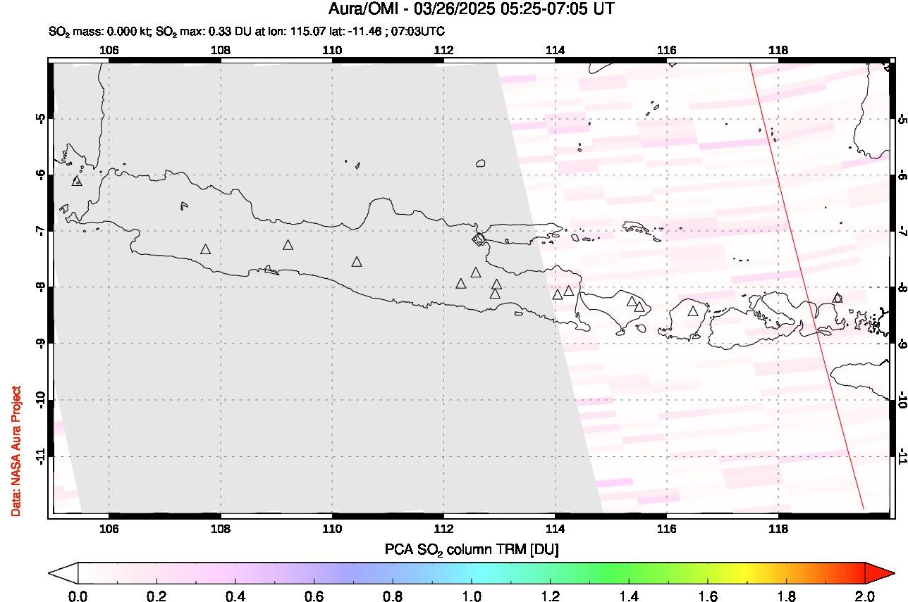 A sulfur dioxide image over Java, Indonesia on Mar 26, 2025.