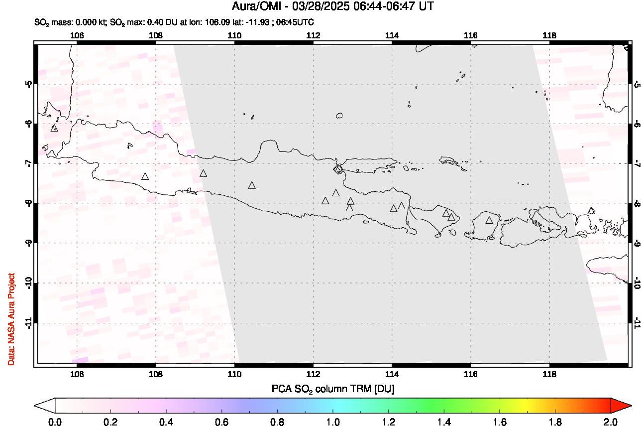 A sulfur dioxide image over Java, Indonesia on Mar 28, 2025.