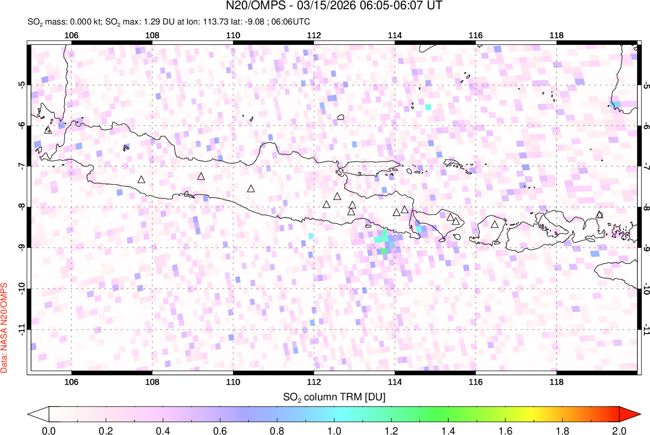 A sulfur dioxide image over Java, Indonesia on Mar 15, 2026.