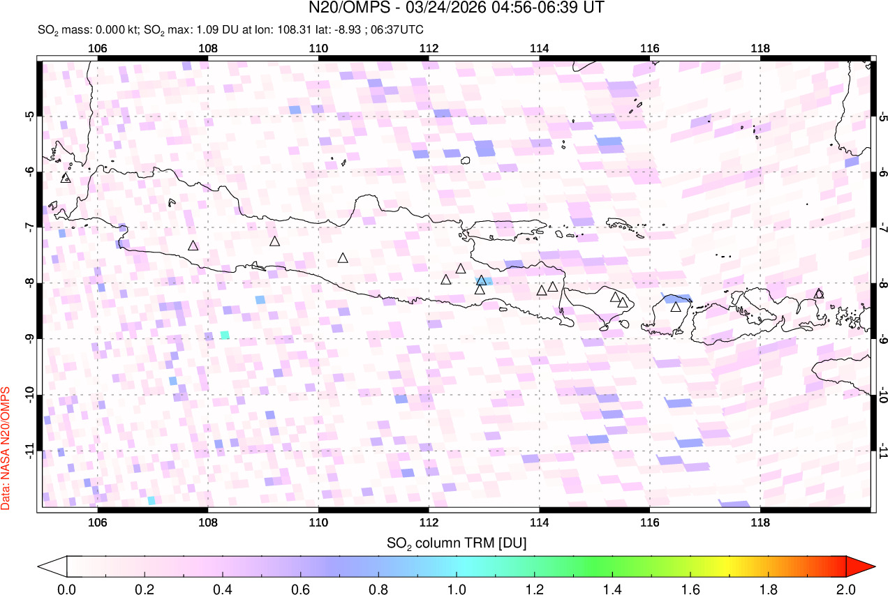 A sulfur dioxide image over Java, Indonesia on Mar 24, 2026.