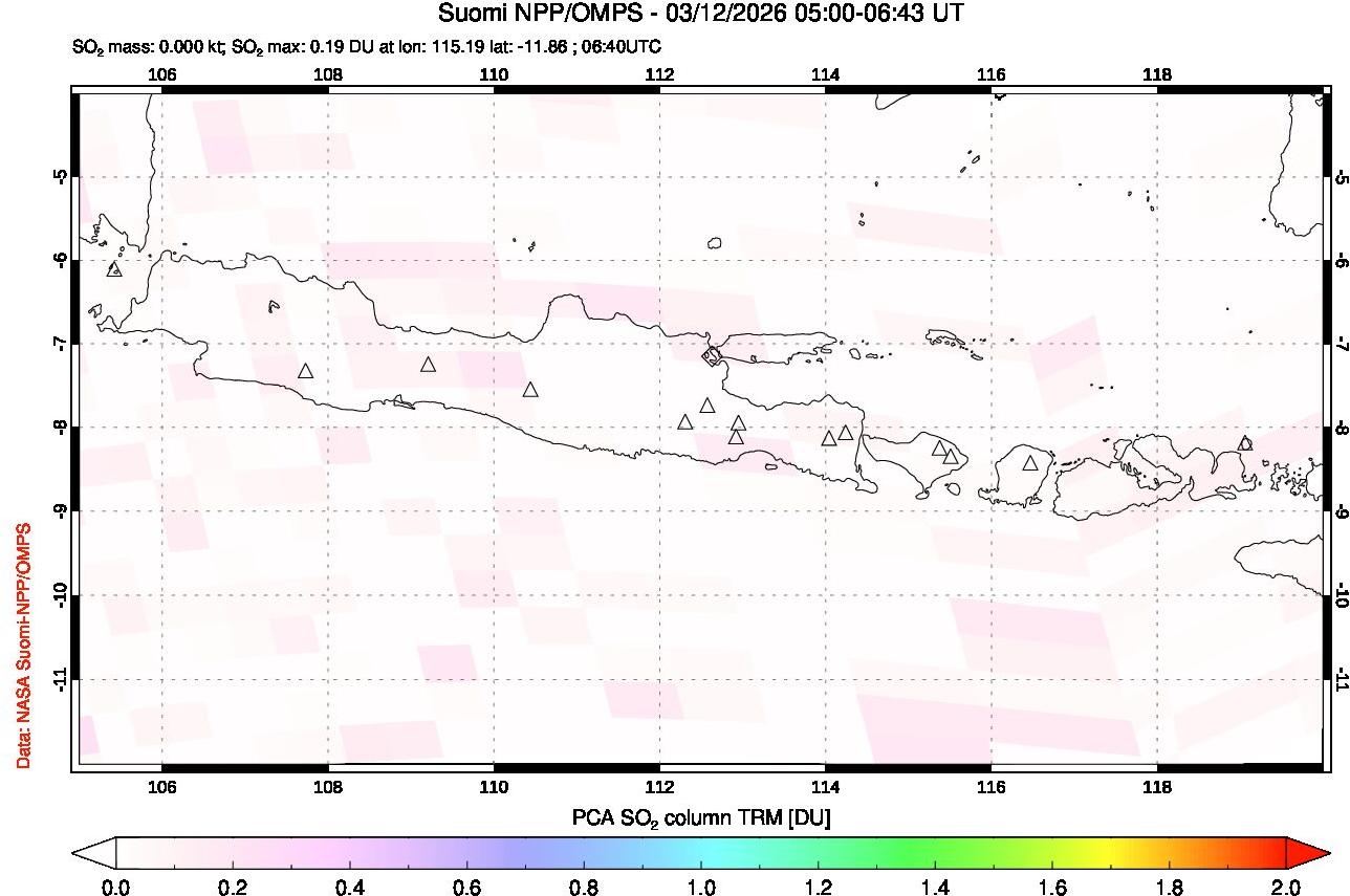 A sulfur dioxide image over Java, Indonesia on Mar 12, 2026.