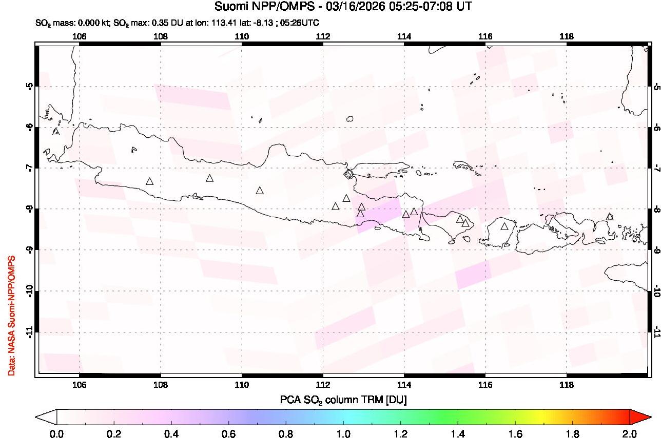 A sulfur dioxide image over Java, Indonesia on Mar 16, 2026.