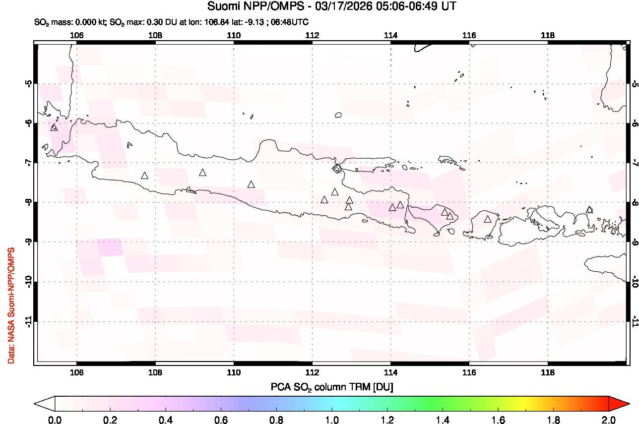 A sulfur dioxide image over Java, Indonesia on Mar 17, 2026.