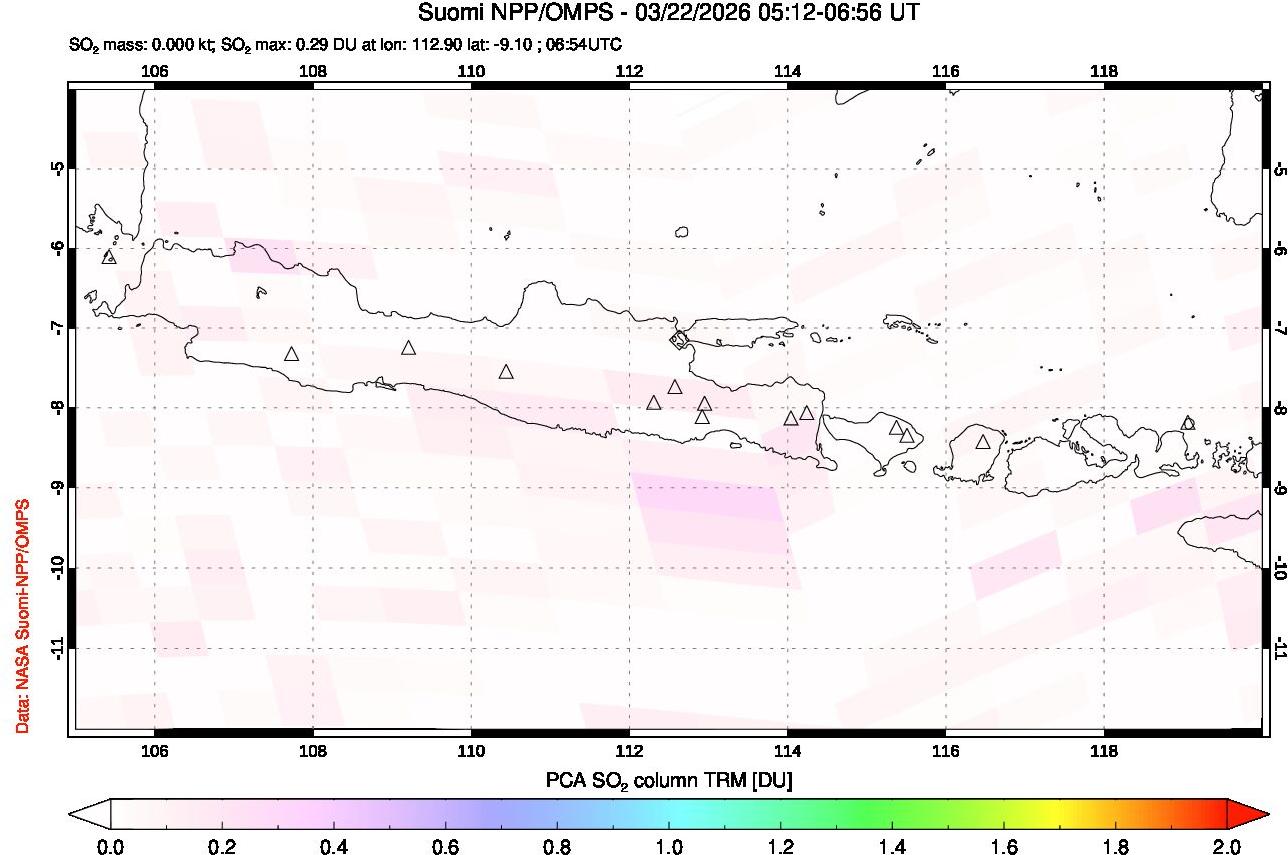 A sulfur dioxide image over Java, Indonesia on Mar 22, 2026.