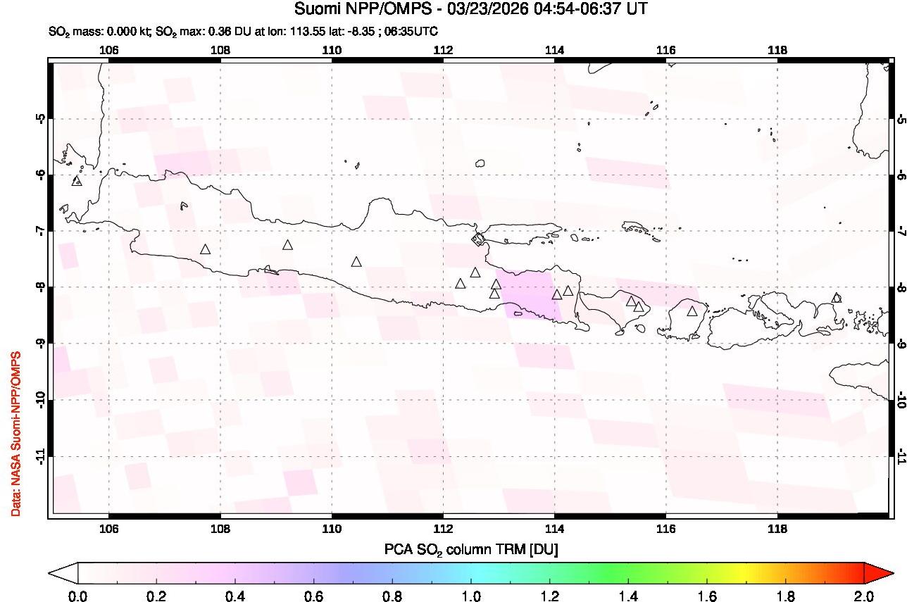 A sulfur dioxide image over Java, Indonesia on Mar 23, 2026.