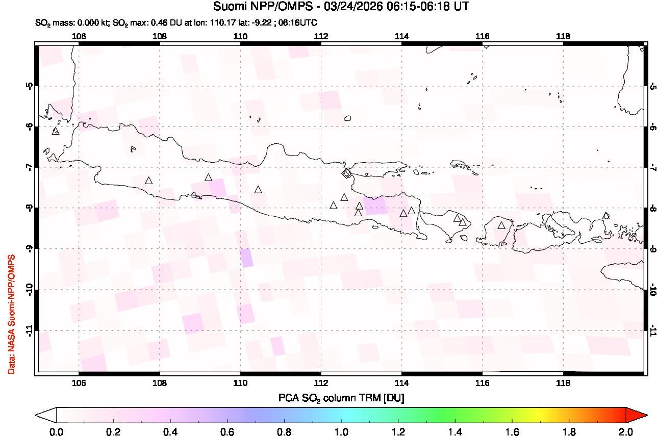 A sulfur dioxide image over Java, Indonesia on Mar 24, 2026.