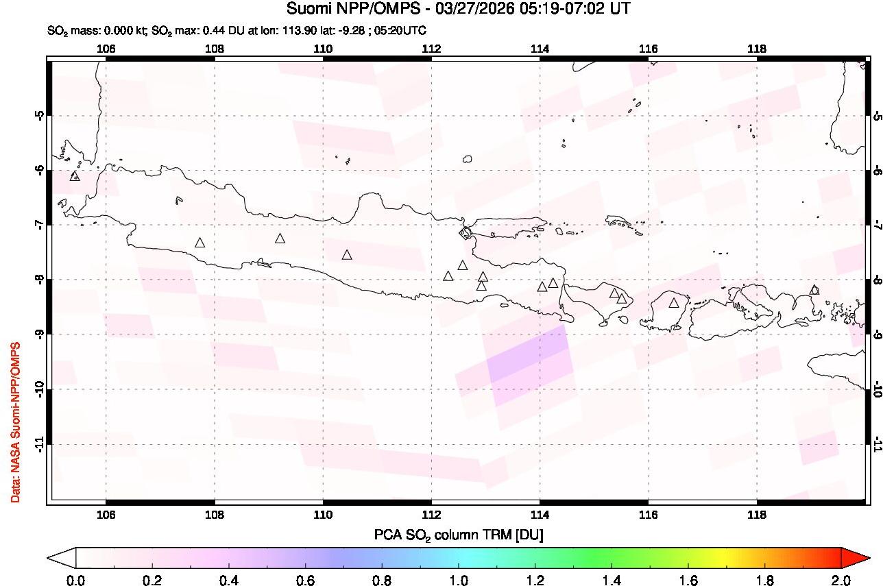 A sulfur dioxide image over Java, Indonesia on Mar 27, 2026.