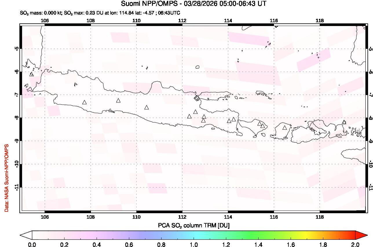 A sulfur dioxide image over Java, Indonesia on Mar 28, 2026.