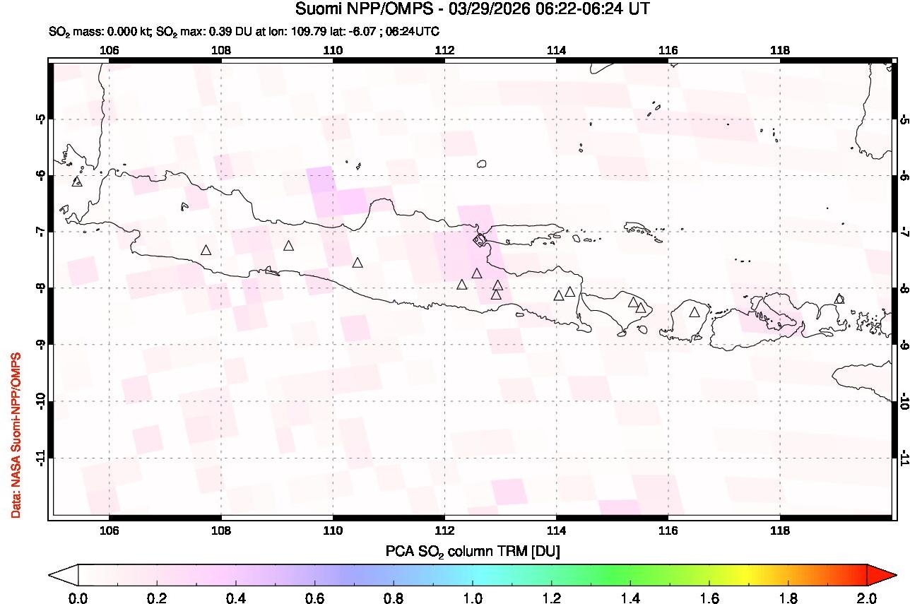 A sulfur dioxide image over Java, Indonesia on Mar 29, 2026.