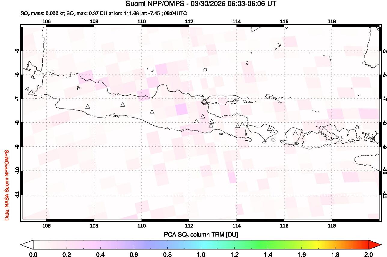 A sulfur dioxide image over Java, Indonesia on Mar 30, 2026.