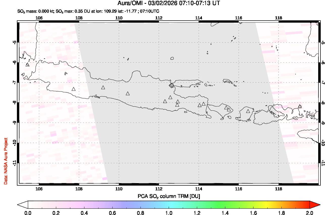 A sulfur dioxide image over Java, Indonesia on Mar 02, 2026.