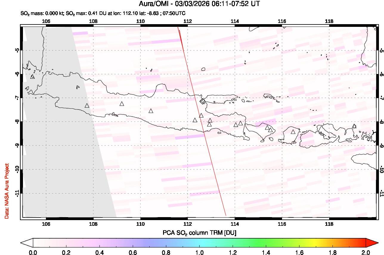 A sulfur dioxide image over Java, Indonesia on Mar 03, 2026.
