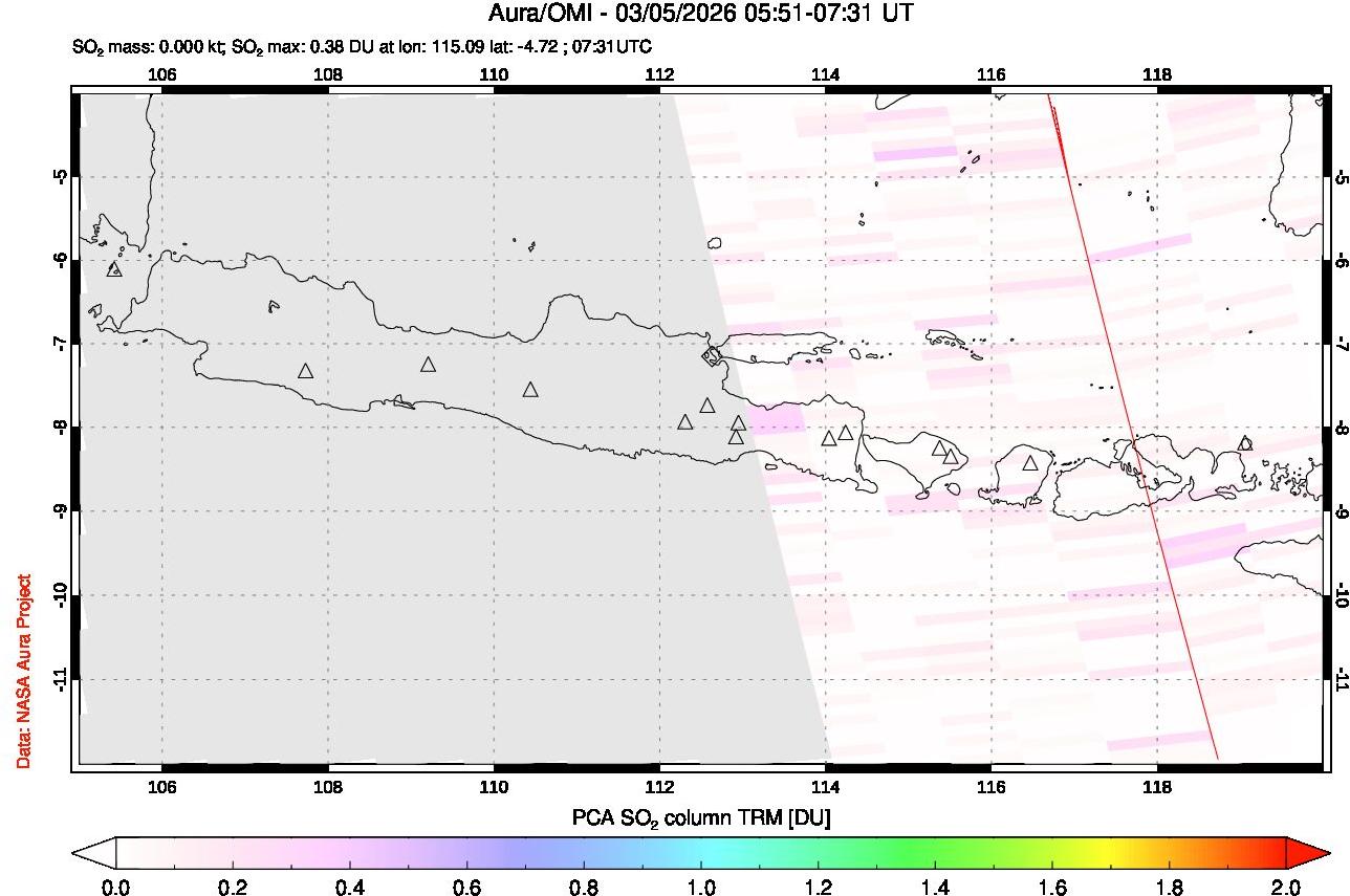 A sulfur dioxide image over Java, Indonesia on Mar 05, 2026.