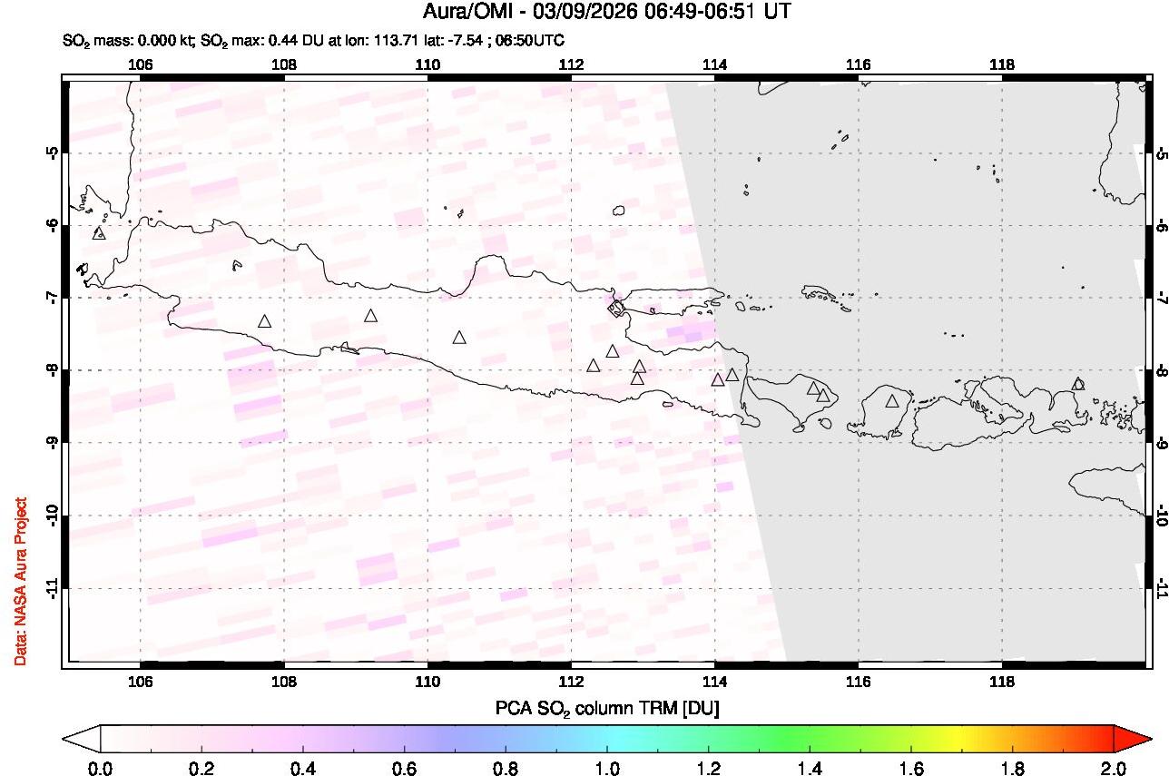 A sulfur dioxide image over Java, Indonesia on Mar 09, 2026.