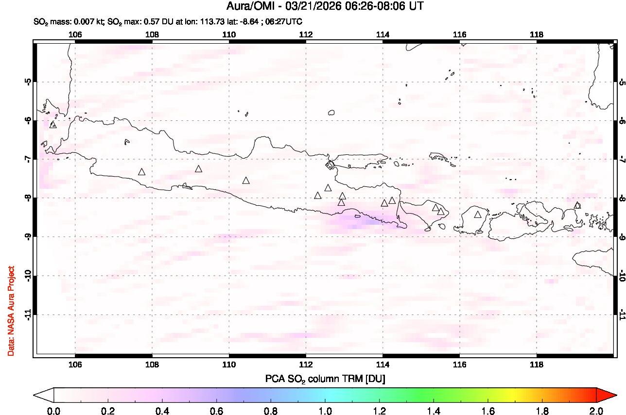 A sulfur dioxide image over Java, Indonesia on Mar 21, 2026.