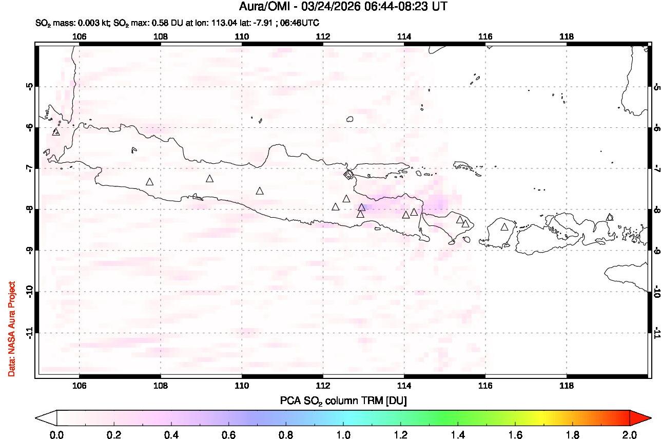 A sulfur dioxide image over Java, Indonesia on Mar 24, 2026.