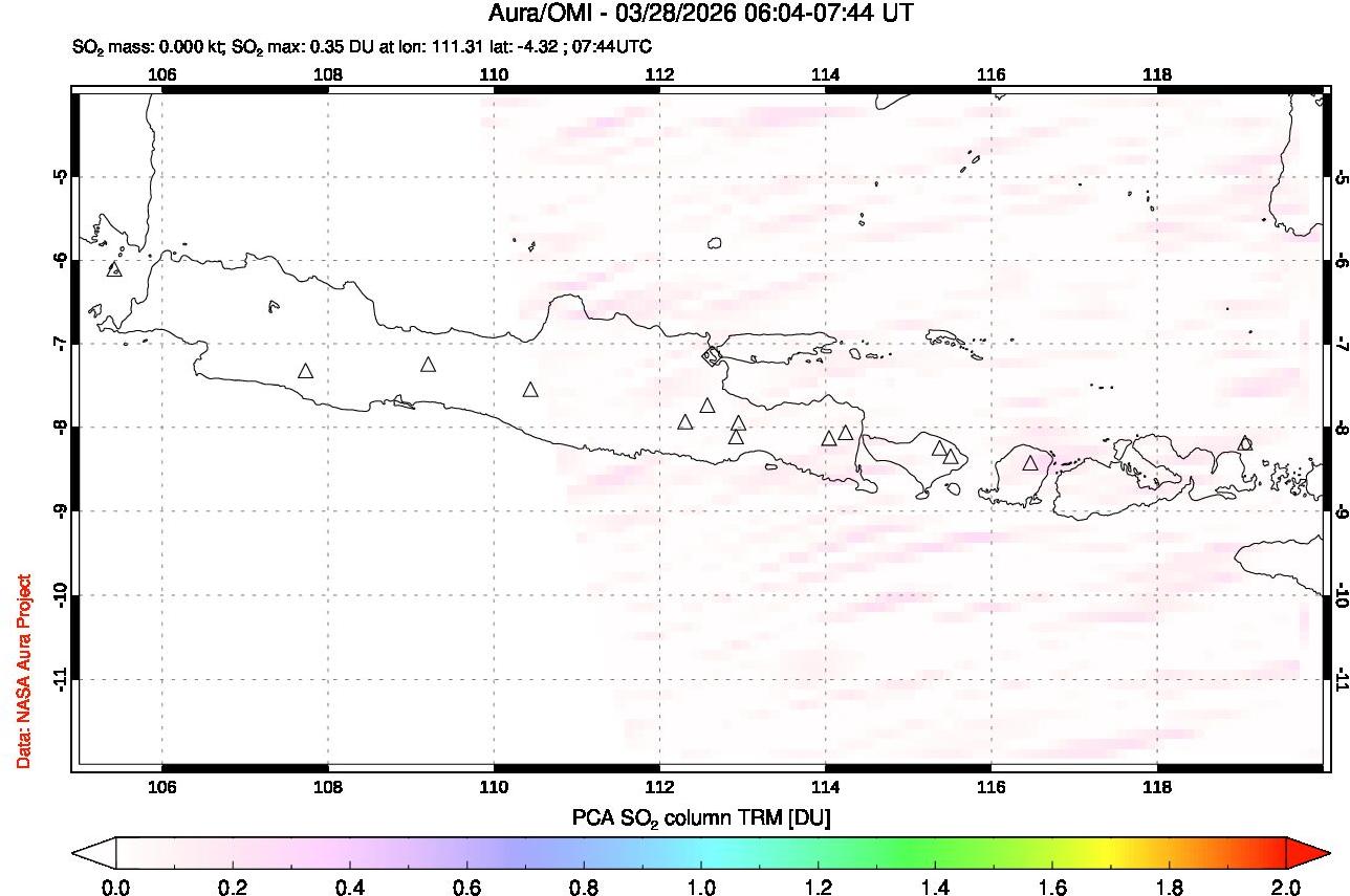 A sulfur dioxide image over Java, Indonesia on Mar 28, 2026.