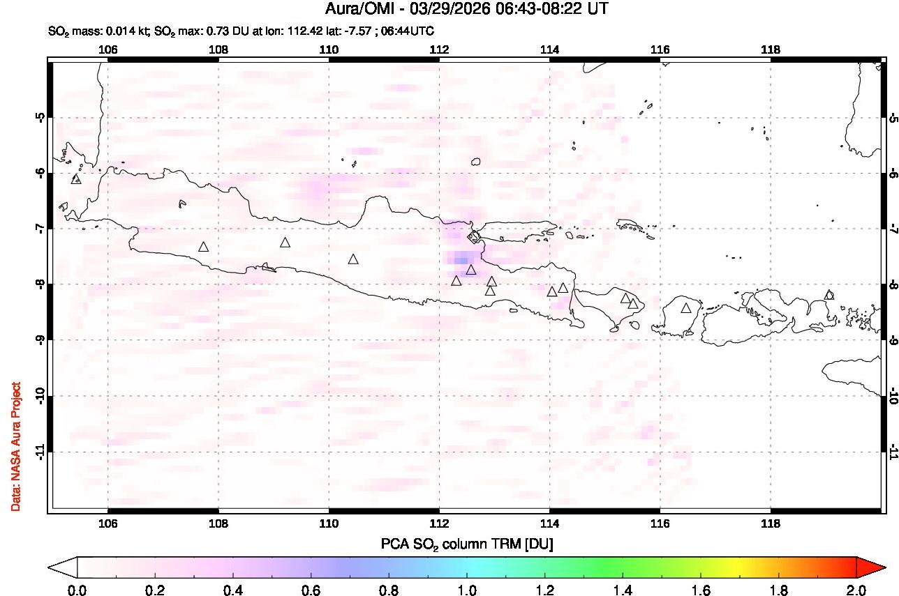 A sulfur dioxide image over Java, Indonesia on Mar 29, 2026.