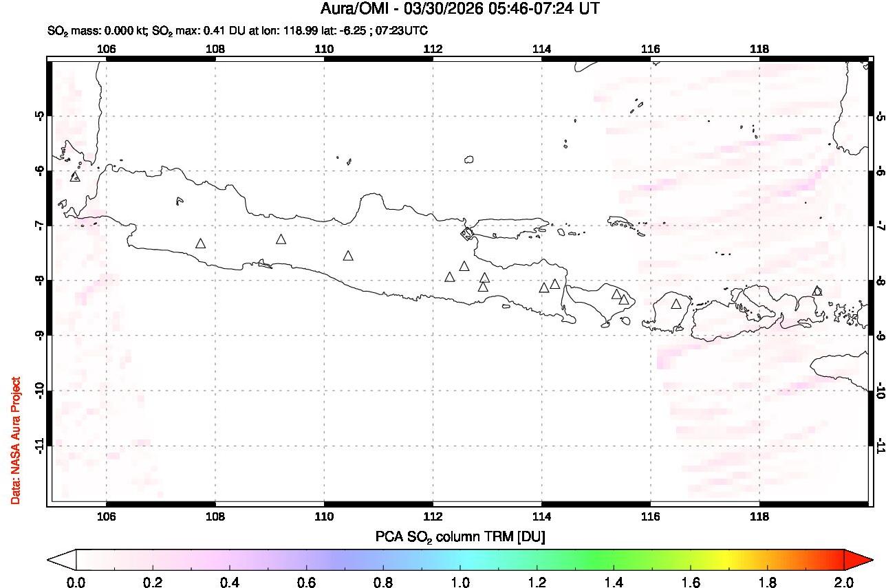 A sulfur dioxide image over Java, Indonesia on Mar 30, 2026.